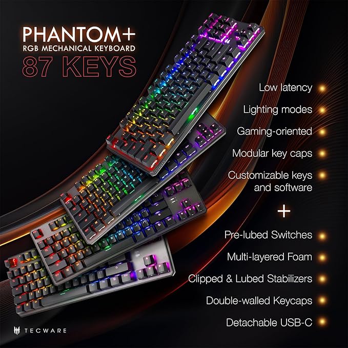 TECWARE Phantom+ 87 Key Mechanical Gaming Keyboard, RGB led, TKL 75% Keyboard - Image 2