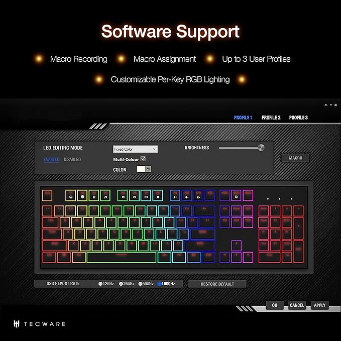 TECWARE Phantom 87 Key Mechanical Keyboard, RGB led, Outemu RED Switch - Image 5