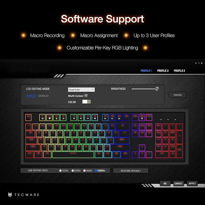TECWARE Phantom+ 87 Key Mechanical Gaming Keyboard, RGB led, TKL 75% Keyboard - Image 5