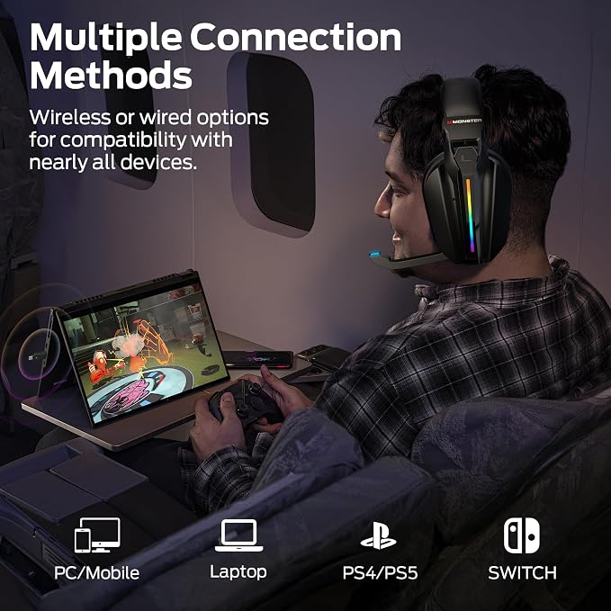 Monster Mission ANC200 Wireless Gaming Headset, 7.1 Virtual Surround Sound - Image 7