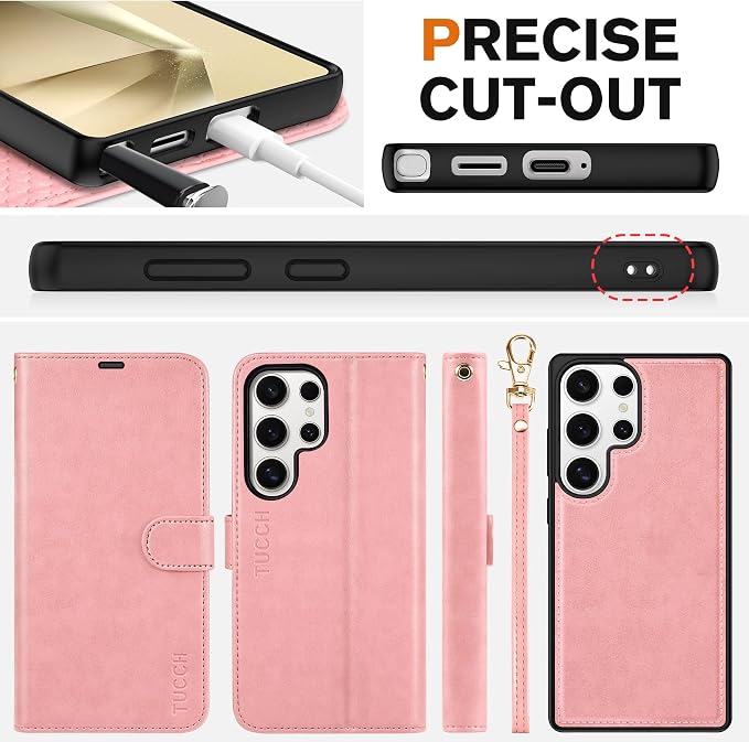 TUCCH Case for Galaxy S25 Ultra, Wrist Strap Magnetic PU Leather Wallet Case - Image 8