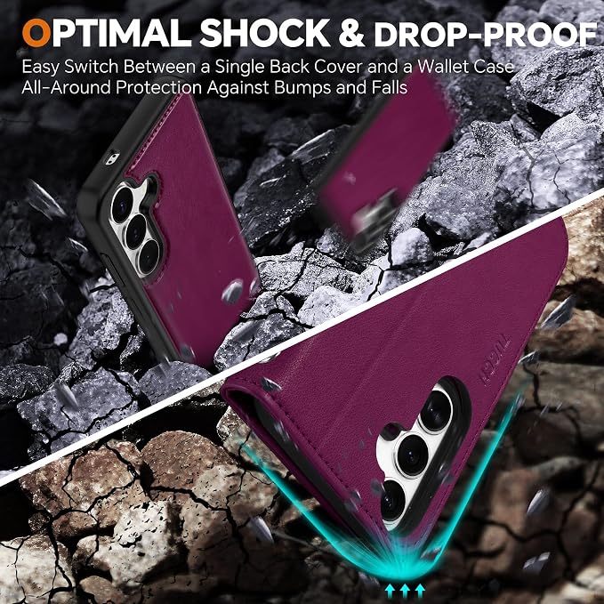 TUCCH Case for Galaxy S25, 2 in 1 Magnetic PU Leather Wallet Case Wrist Strap - Image 7