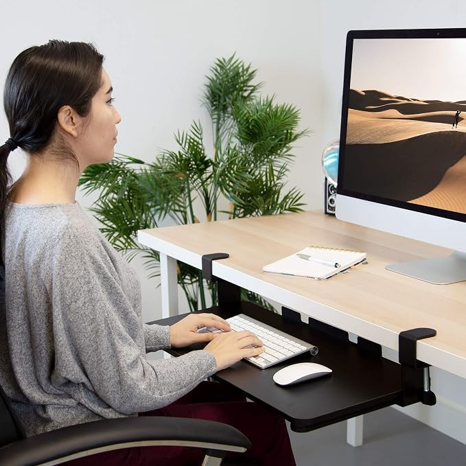 Mount-It! Under-Desk Keyboard Tray, Slide-Out Clamp-On Keyboard and Mouse Drawer - Image 2