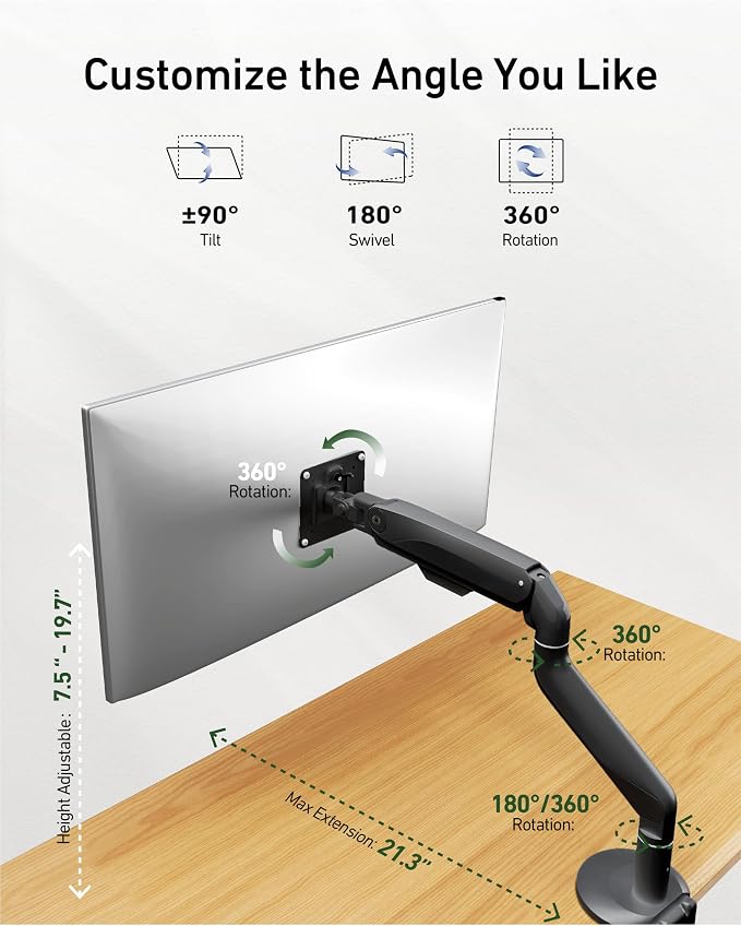 Ultrawide Single Monitor Mount, Adjustable Gas Spring Monitor Arm - Image 5