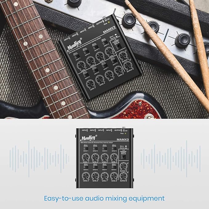 Moukey Audio Mixer, DC 5V, 8 Stereo Ultra, Low Noise 8 Channel Line Mixer - Image 6