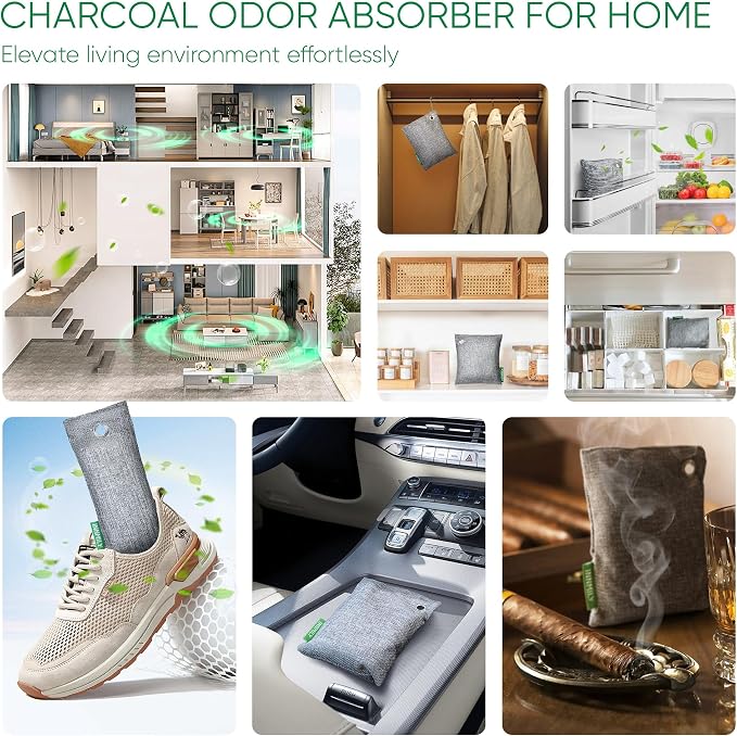 Activated Charcoal Odor Absorber, 6 Pack Natural Shoe Odor Eliminator, Bamboo - Image 6