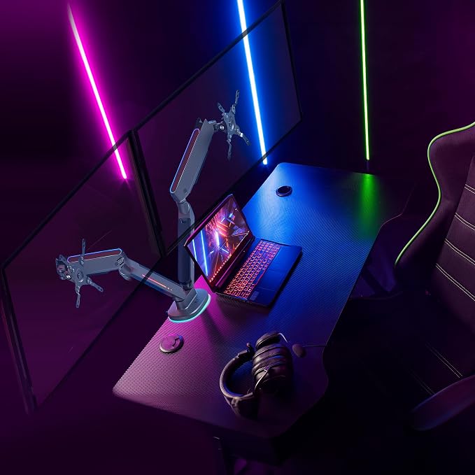 AVLT Dual 27”-43” RGB Gaming Monitor Arm Desk Mount Built-in 20 Lighting Modes - Image 8