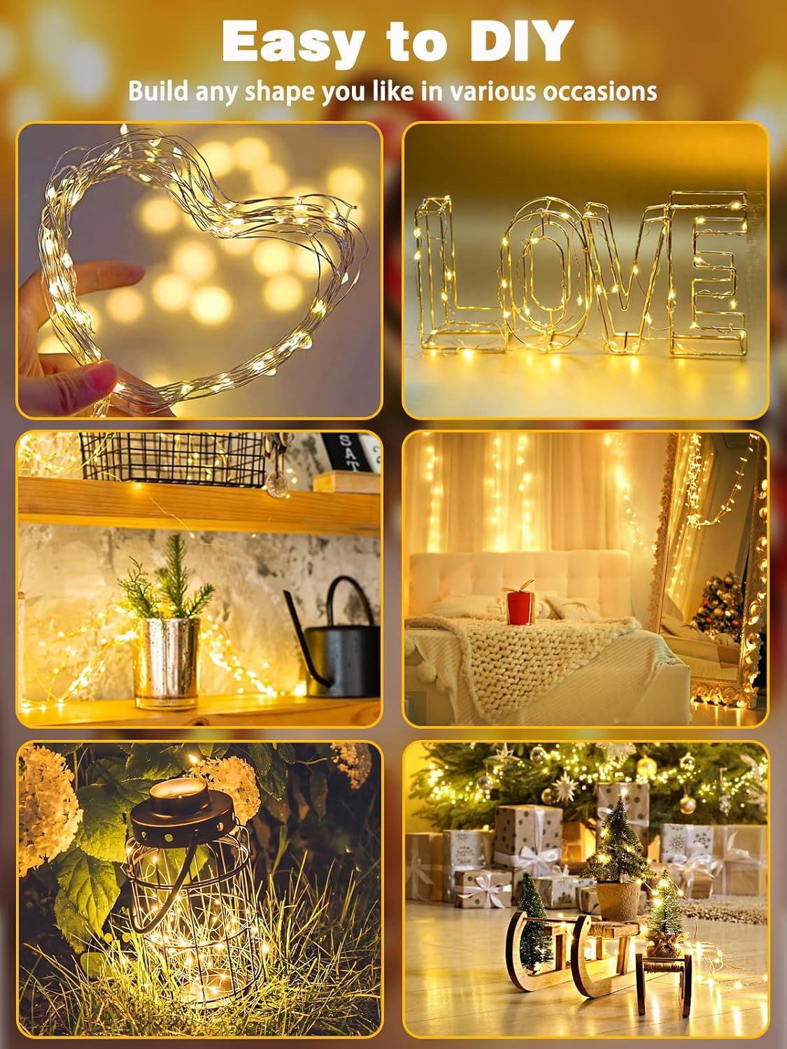 6 Pack Fairy Lights Battery Operated with Timer, Each 20FT 60LED Christmas String Lights Outdoor Indoor, Cuttable Battery Twinkle Light for Bedroom Home Wedding DIY Christmas Decorations (Warm White)