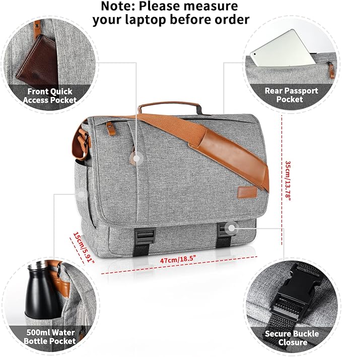 ESTARER Messenger Bag 17-17.3 Inch, Men's Computer Bag Water-resistant Canvas - Image 3