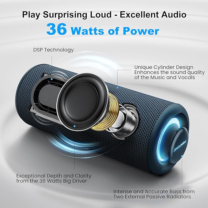 MIATONE Portable Bluetooth Speakers 36W Stereo Sound Bass Boost, 24H Playtime - Image 2