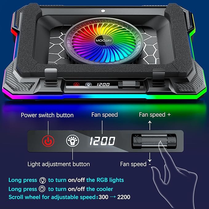 MOOJAY Laptop Cooling Pad Powerful Turbo Fan RGB Gaming Notebook Cooler - Image 4