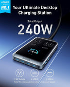Anker Prime Charging Station, 240W 8-in-1 USB C Power Strip, 5 ft Detachable - Image 2