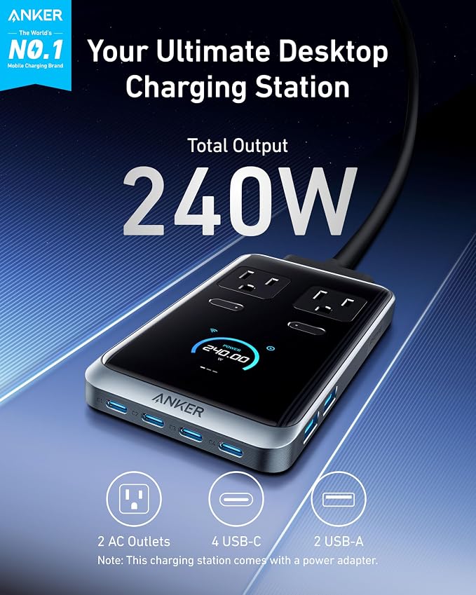 Anker Prime Charging Station, 240W 8-in-1 USB C Power Strip, 5 ft Detachable - Image 2