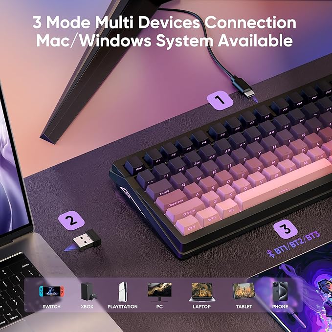 RedThunder K95 Wireless Mechanical Keyboard, TFT Screen & Knob, Trip-Modes - Image 4