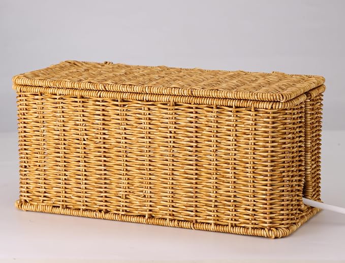 2Pack Large Cable Management Box, Handwoven Imitation Rattan Cord Organizer - Image 7