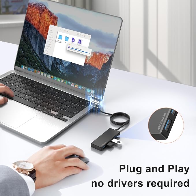 USB Hub, 2 ft Long Cable USB 3.0 Hub, USB Extender - Image 5