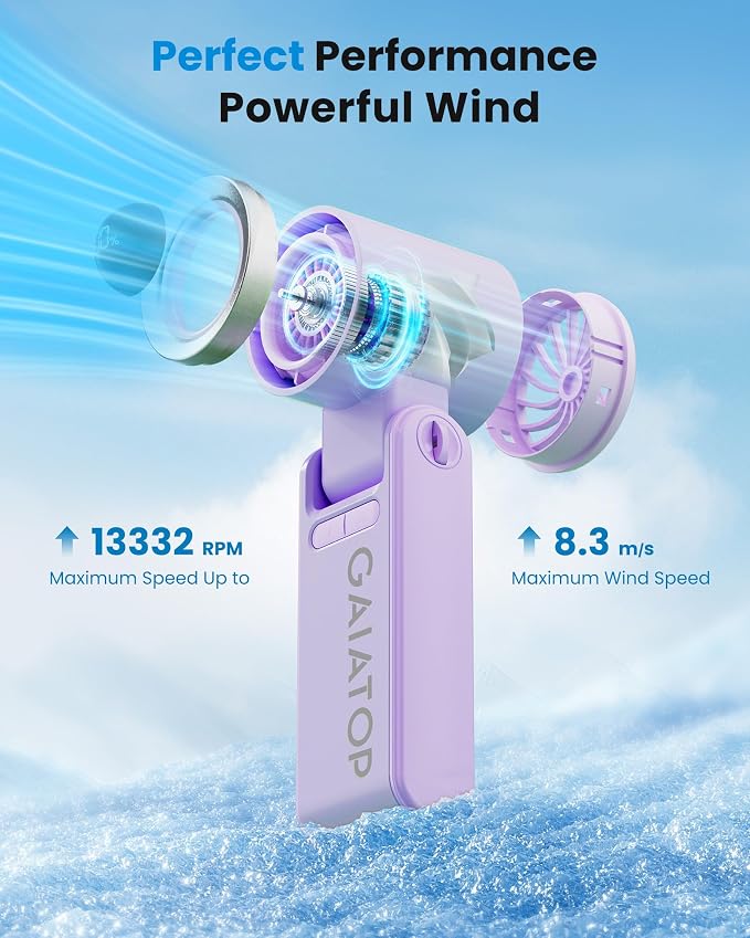 Gaiatop Portable Handheld Mini Fan, 21 Working Hours 6 Speeds, Rechargeable - Image 2