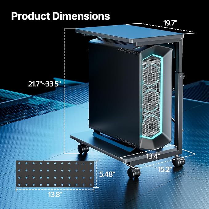 ARES WING Height Adjustable Computer Tower Stand, 2-Tier PC Tower Stand - Image 9