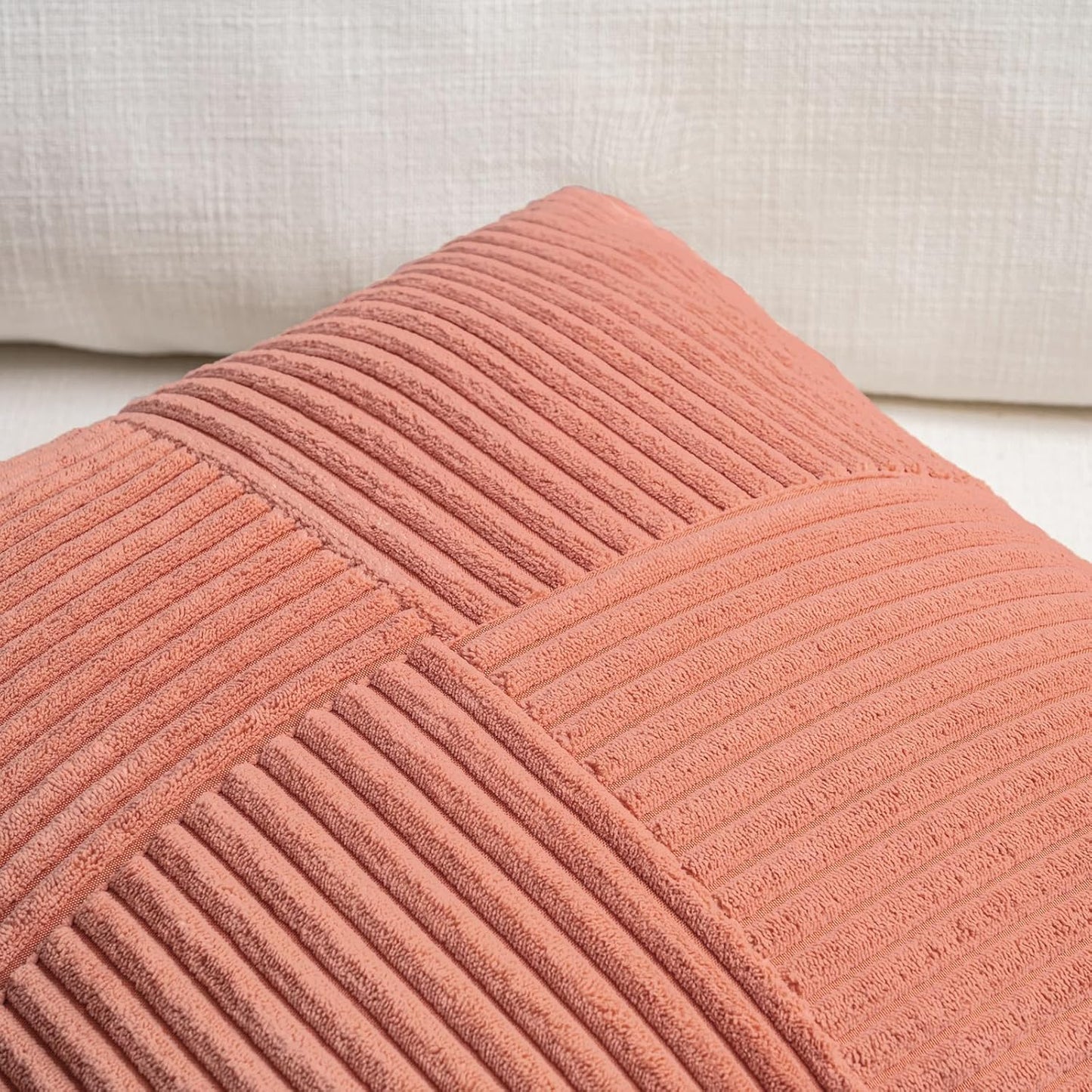 Fancy Homi Set of 2 Coral Boho Long Lumbar Body Decorative Throw Pillow Cover 14x36 Inch for Bed Couch Bedroom Bench, Soft Patchwork Corduroy Textured Pillow Case, Rustic Farmhouse Room Décor