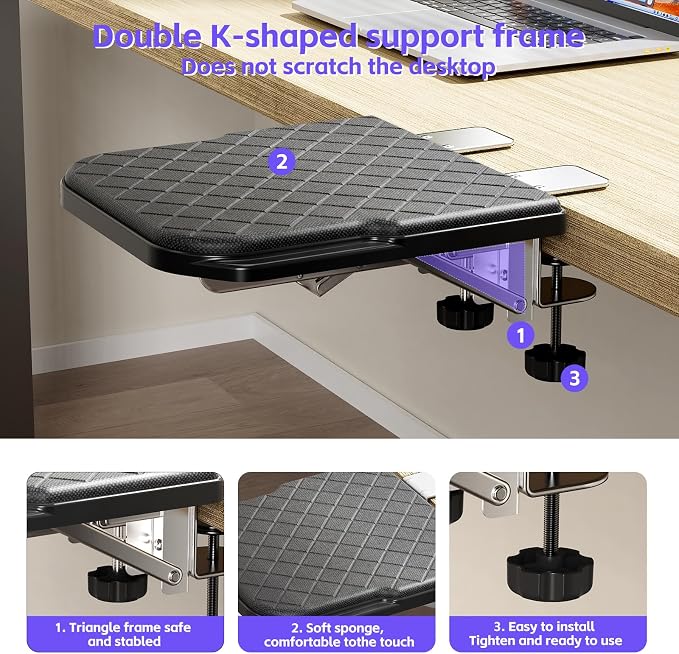 Arm Rest for Desk, 90°Foldable Computer Wrist Rest Shelf - Image 6