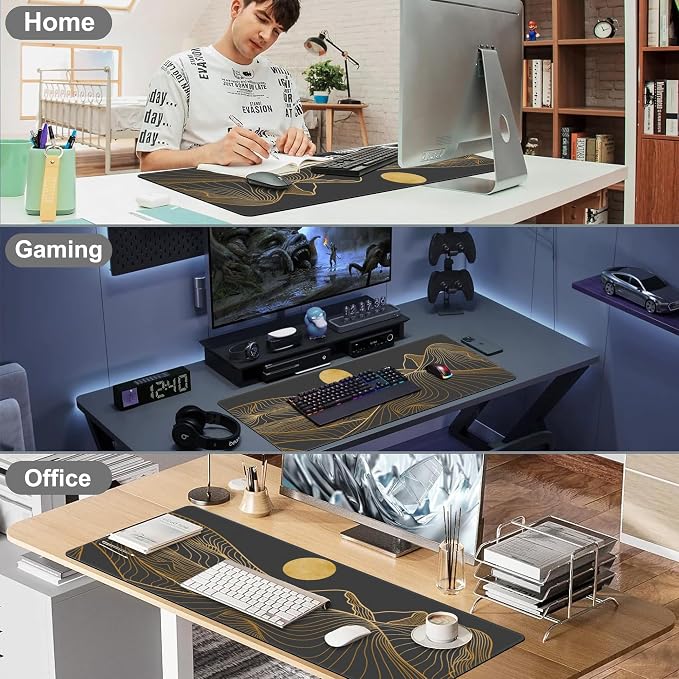 Abstract Golden Mountain Desk Mat, Large Gold Line Art Gaming Keyboard Mouse Pad - Image 7