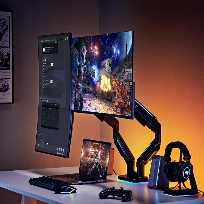 AVLT RGB Lights Dual 17”-43” Gaming Monitor Arm Desk Mount, Fits Two - Image 3