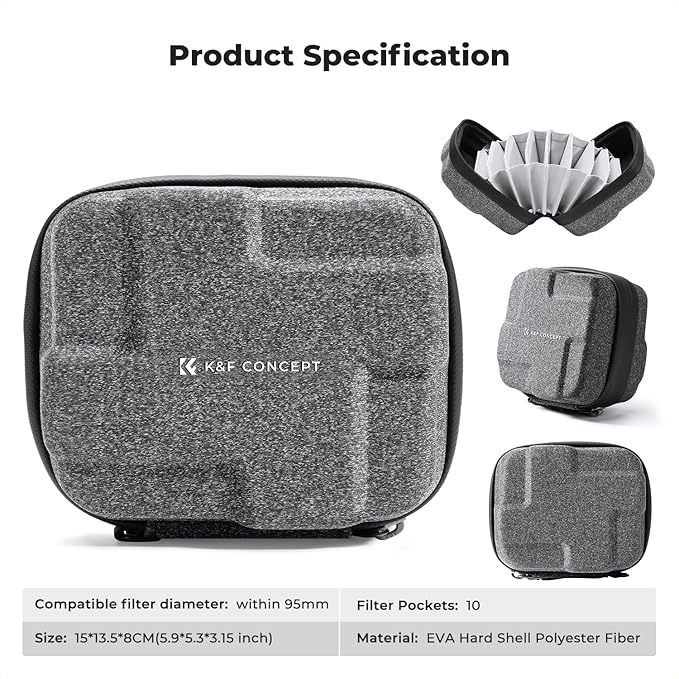 K&F Concept 10 in 1 Lens Filter Case, Hard Shell Camera Filter Pouch Up to 95mm - Image 7