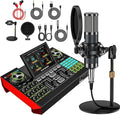 Podcast Microphone Bundle with Live Sound Card Audio Mixer, 3.5mm Condenser by tenlamp