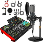 Podcast Microphone Bundle with Live Sound Card Audio Mixer, 3.5mm Condenser by tenlamp