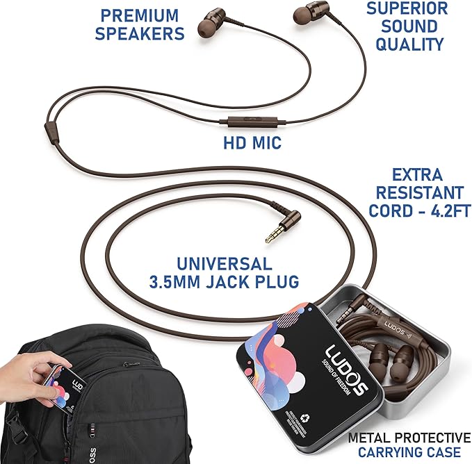 LUDOS OMNITONE Wired Earbuds in-Ear Headphones, 5 Year Warranty, Earphones - Image 2