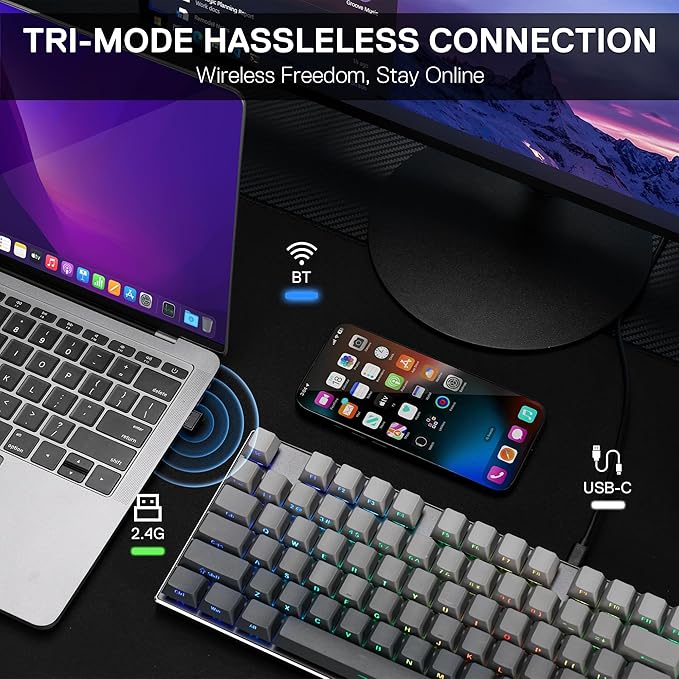 Redragon K556 PRO 104 Keys Wireless RGB Gaming Keyboard, Tri-Mode Aluminum - Image 3
