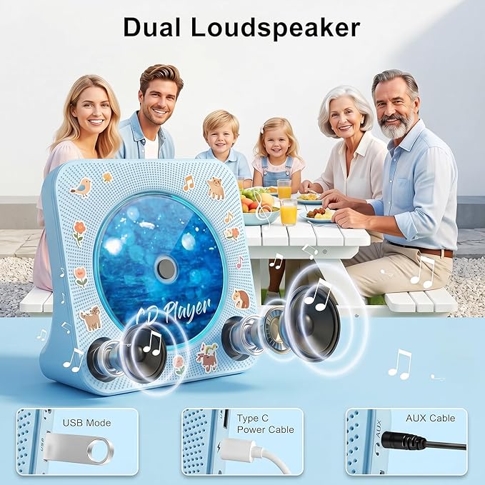 Gueray CD Player Portable Bluetooth Desktop CD Player - Image 5