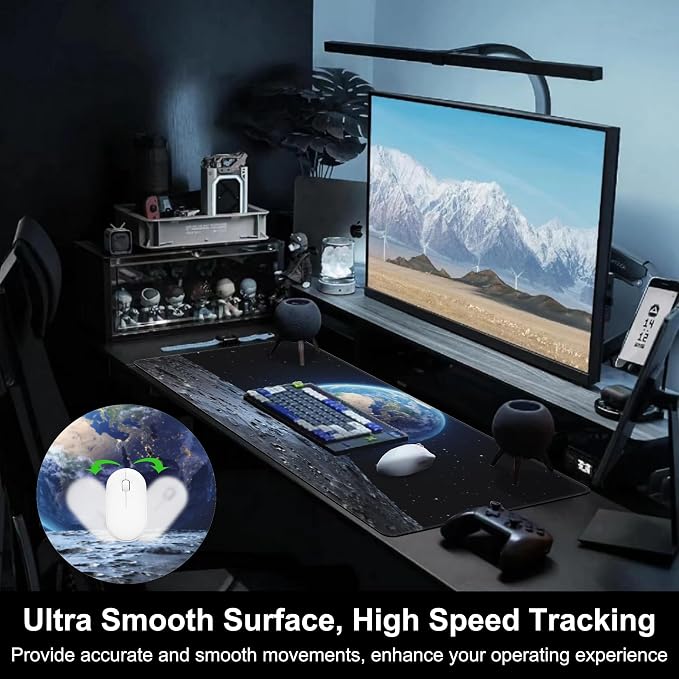 Mouse Pad, Large View of Earth from The Moon Surface Desk Mat, Extended - Image 5