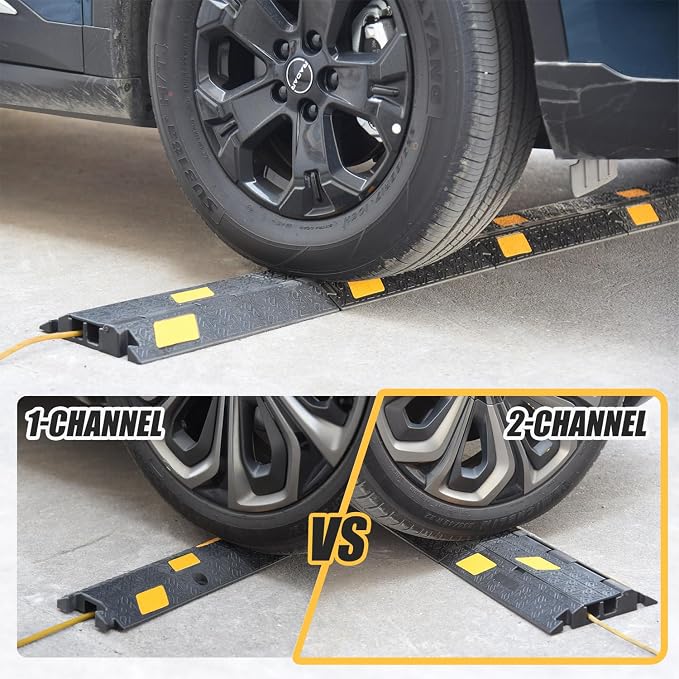 6 Pack 2-Channel Rubber Cable Protector Ramp, Visible at Night, Durable Rubber - Image 9