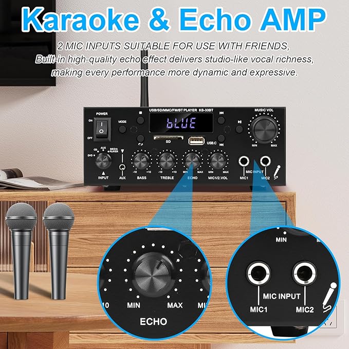 Romicta Stereo Audio Amplifier, 2 Channel 500W Bluetooth 5.0 Home Audio Stereo - Image 7