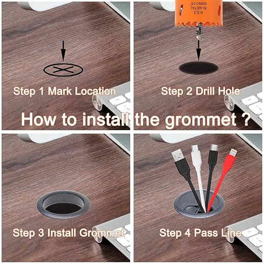 Desk Grommet 2-3/8 inch with Hole Saw, Desk Cord Hole Cover Grommet - Image 4