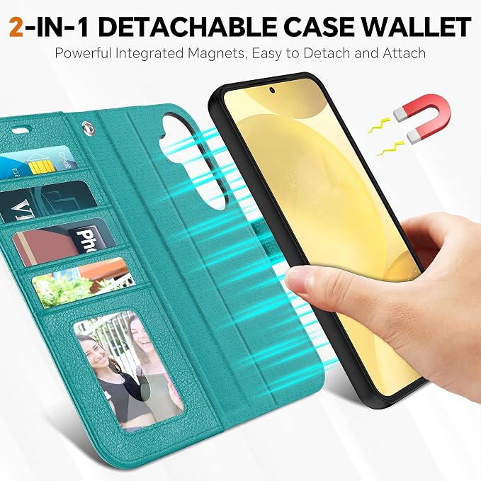 TUCCH Case Wallet for Galaxy S25 Plus, Detachable RFID Blocking 4 Card Holder - Image 3