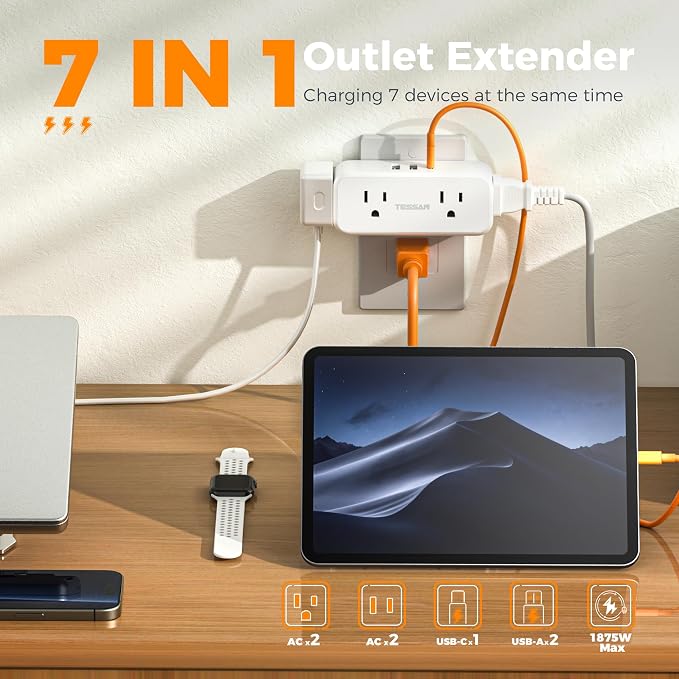 Outlet Extender Surge Protector, TESSAN Multi Plug Splitter - Image 2