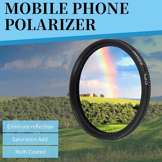 52mm CPL Filter for Phone Camera Clip Kit, Universal Phone Polarizing Filter - Image 6
