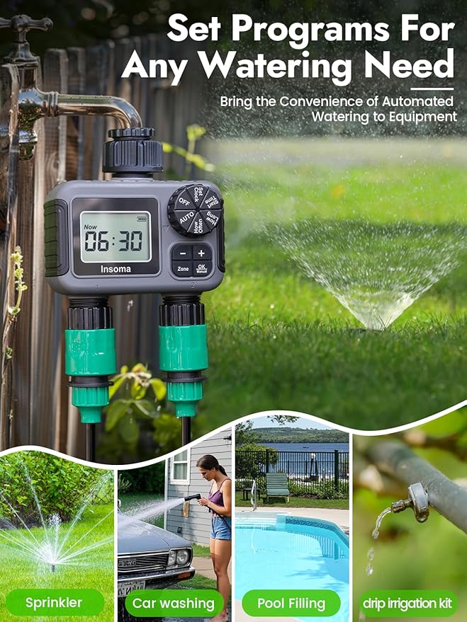 Insoma 2-Zone Sprinkler Timer, Programmable Garden Hose Timer - Image 8