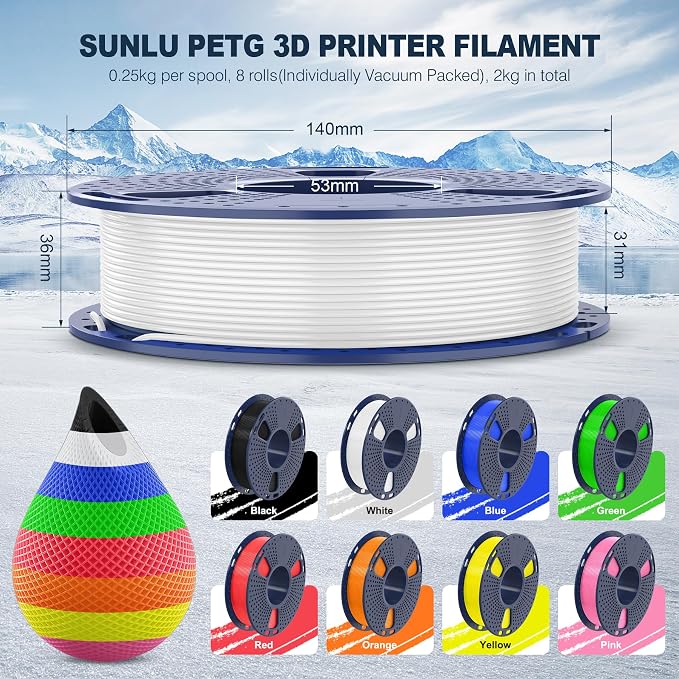 SUNLU 3D Printer Filament Bundle Multicolor PETG Filament 1.75mm, Individually - Image 6