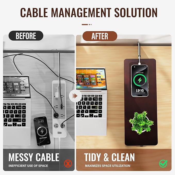 Cinati Large Cable Management Box, 15.8" Wooden Cable Organizer - Image 5