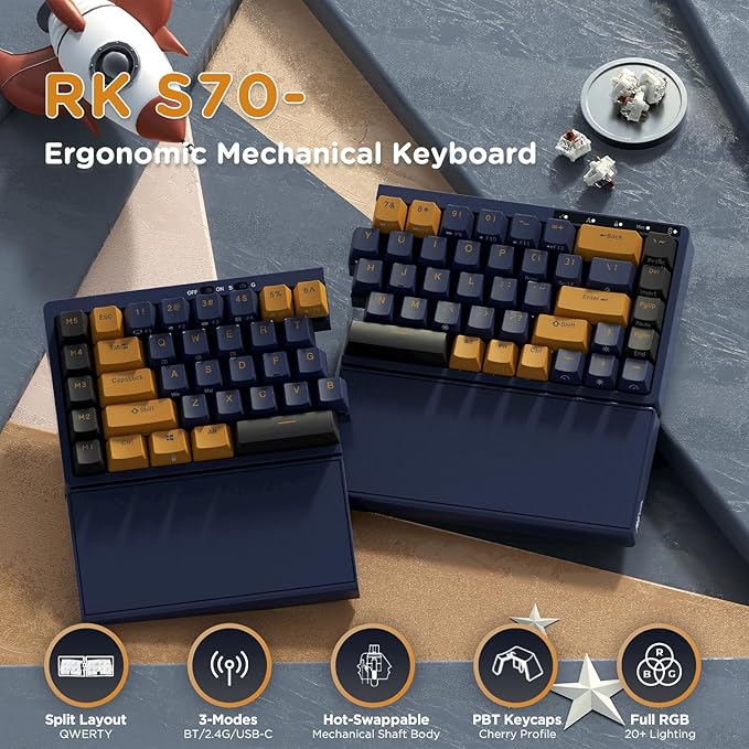 RK ROYAL KLUDGE RKS70 Ergonomic Split Keyboard, Wireless PC Gaming Keyboard - Image 2