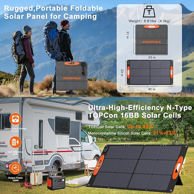 N-Type 16BB 100W Portable Solar Panel 18V ETFE Portable Foldable Solar Charger - Image 2