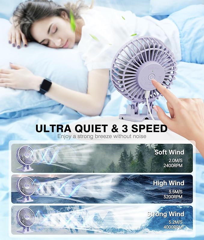 JZCreater USB Desk Fan, Mini Fan Portable, 3 Speeds Desktop Table Cooling Fan - Image 4