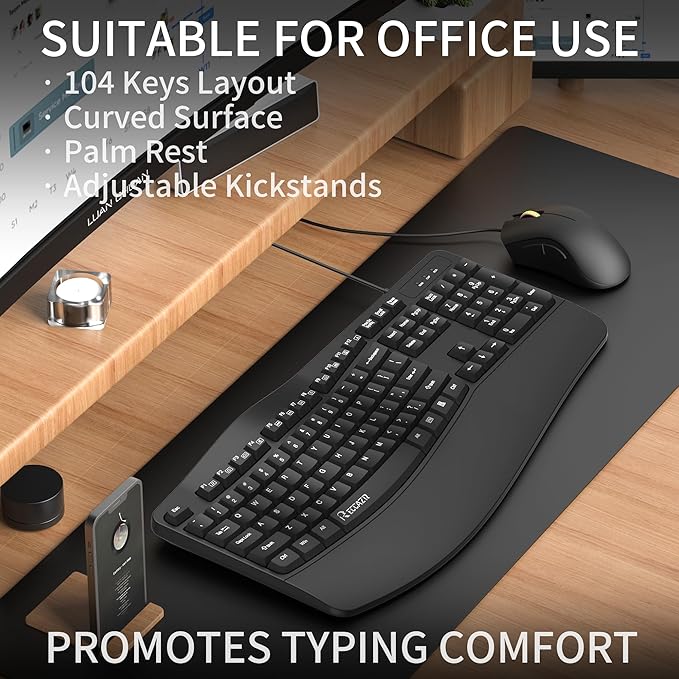 RECCAZR Ergonomic Keyboard, Wired Computer USB Keyboard - Image 2