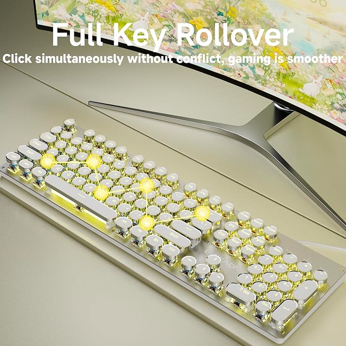 EWEADN TK100 Typewriter Style Wired Mechanical Keyboard, 104 Keys Aesthetic - Image 6