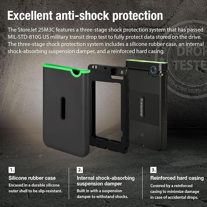 Transcend 4TB SJ25M3C, USB 3.1 Portable Hard Drive Rugged, Anti-Shock Resistant - Image 5