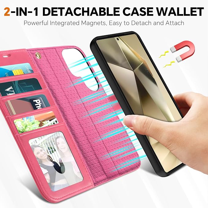 TUCCH Case for Galaxy S25 Ultra, 2 in1 Magnetic PU Leather Wallet Case Wrist - Image 3