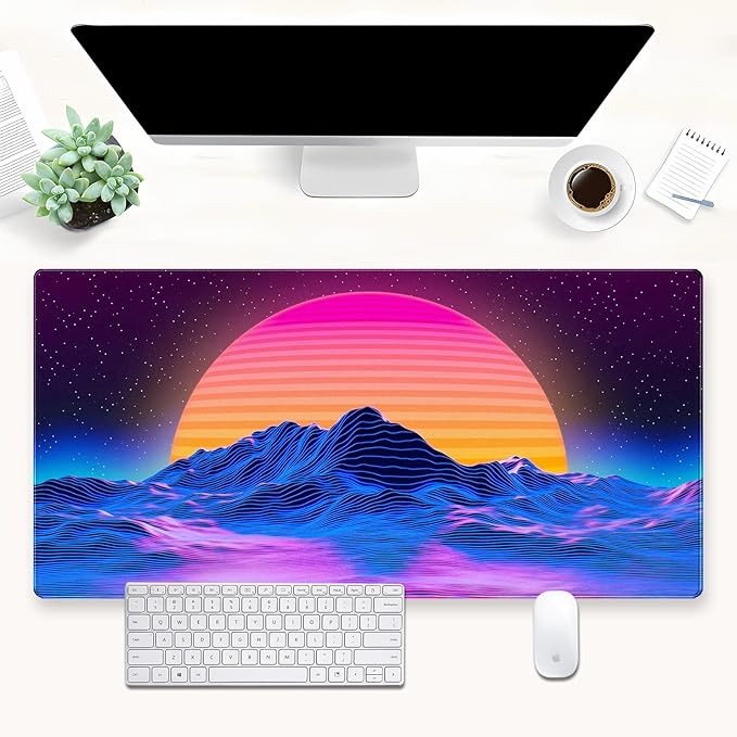Retro Neon Fantasy Mouse Pad Desk Mat XXL Large 31.5x15.7in Gaming Keyboard & by Cindasun